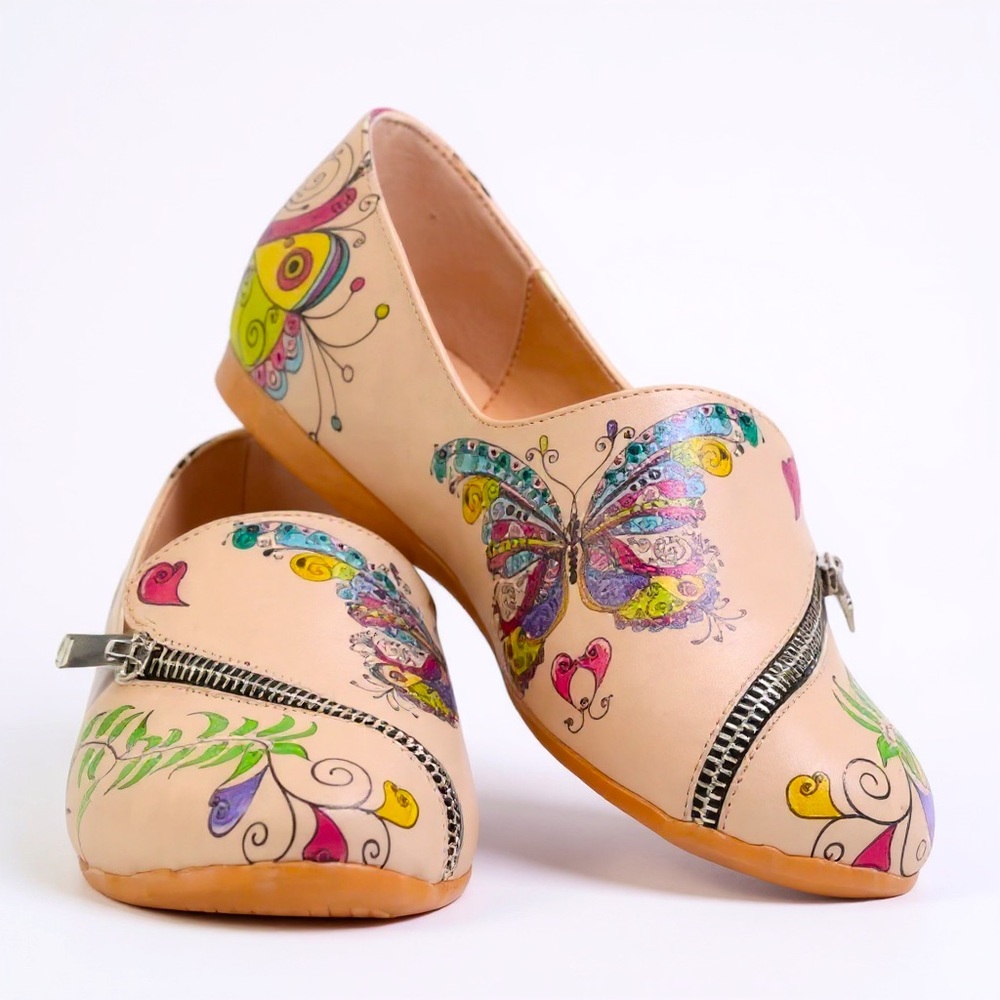 Hand-Painted Butterfly Flats in Pale Pink